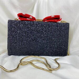 kate spade Sparkling Black Clutch with Red Polka Dot Bow